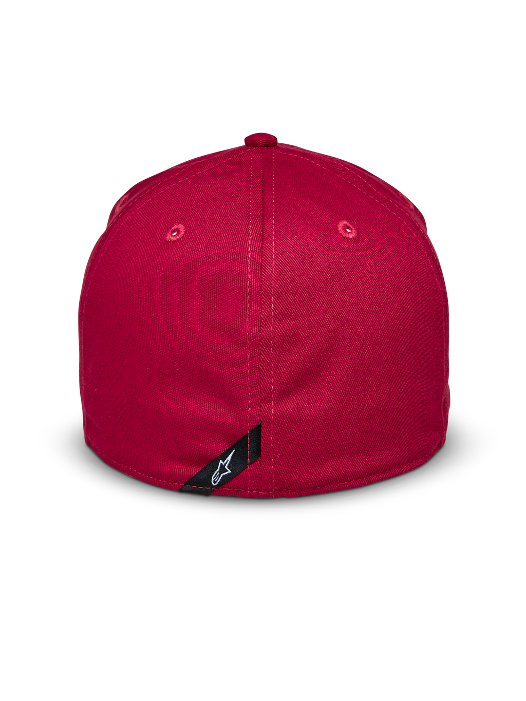 Alpinestars Elemental Hat, Red, back view, flex back design with structured crown, stretch twill fabric, featuring a small black label with white Alpinestars logo, casual motorsport-inspired headwear