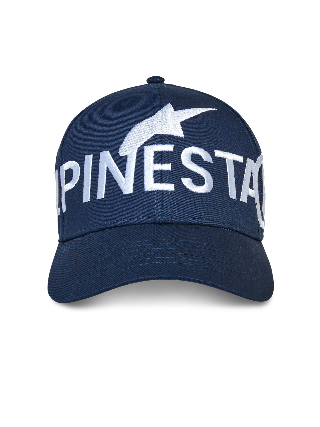 Czapka Alpinestars Committed, granatowa, czapka z daszkiem typu snapback, duże białe haftowane logo Alpinestars z przodu, strukturalna korona, zakrzywiony daszek, casualowa odzież streetwearowa w stylu motorsport