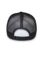 Alpinestars Selica Trucker Hat, czarna czapka typu trucker, widok z tyłu z oddychającymi panelami z siatki i regulowanym zapięciem snapback, mała tkana metka z logo, klasyczny design do codziennego noszenia