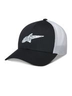 Alpinestars Terolithic Trucker Hat, czarno-biała, czapka z zakrzywionym daszkiem i wzorzystym logo gwiazdy z TPU, biały oddychający panel tylny z siatki, usztywniona konstrukcja o niskim profilu