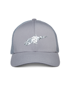 Alpinestars Terolithic Trucker Hat, Gray, featuring a speckled black and white Astar logo, curved bill and mesh back, casual motorsport-inspired headwear