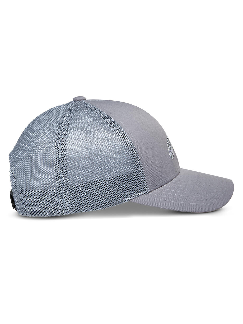 Alpinestars Terolithic Trucker Hat, Grey, side profile view featuring curved bill and mesh back panels, structured low crown, casual sportswear