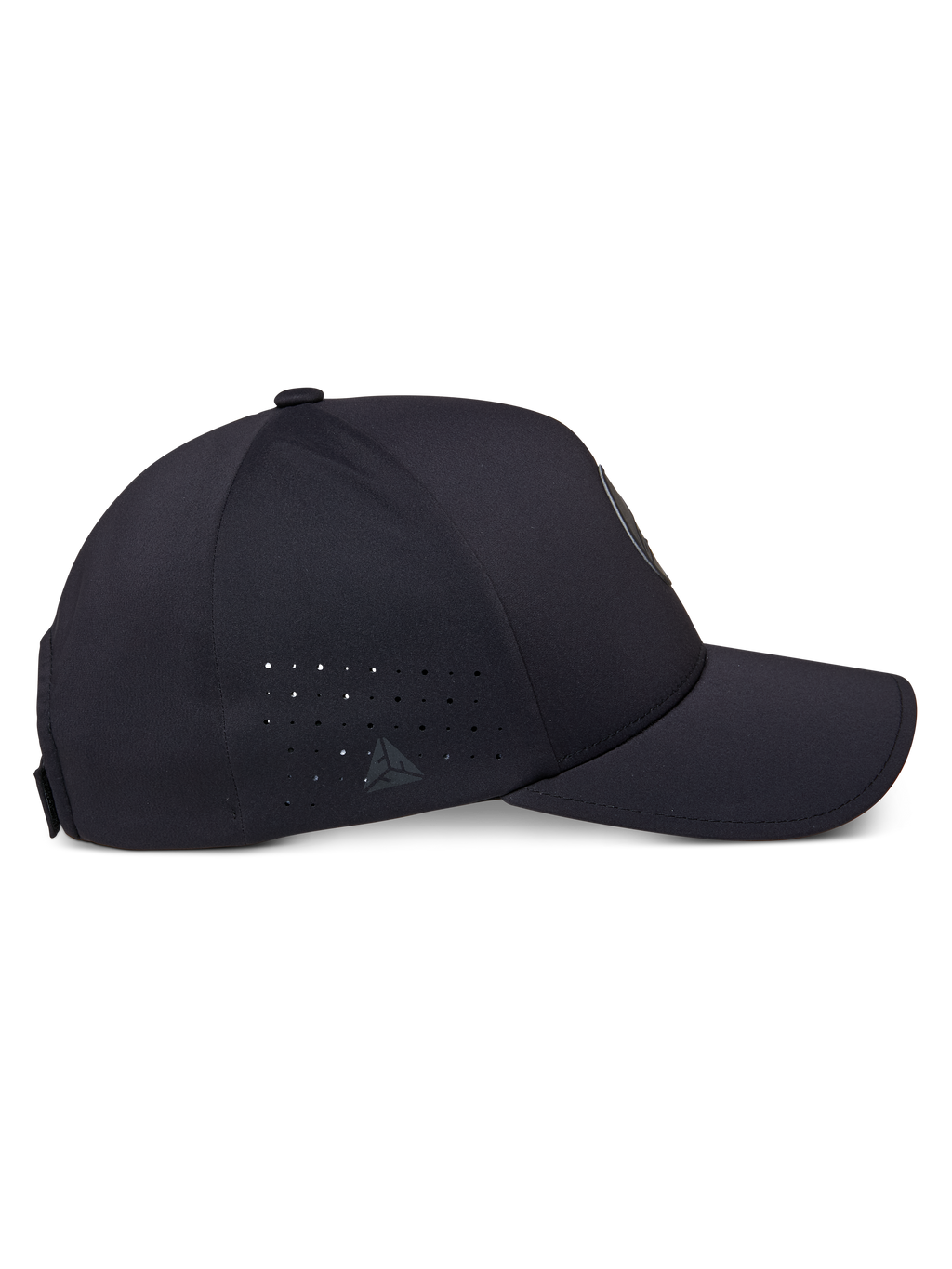 Alpinestars Apex Hat, profil boczny, czarna, ze strukturalną koroną i zakrzywionym daszkiem, perforacje na panelach bocznych, małe odblaskowe logo oraz gładka bezszwowa konstrukcja zapewniająca minimalistyczny wygląd