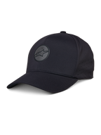 Alpinestars Apex Hat, czarna czapka z daszkiem baseballowa, zakrzywiony daszek, odblaskowe okrągłe logo z gwiazdą, perforowane panele boczne zapewniające wentylację, sportowe nakrycie głowy