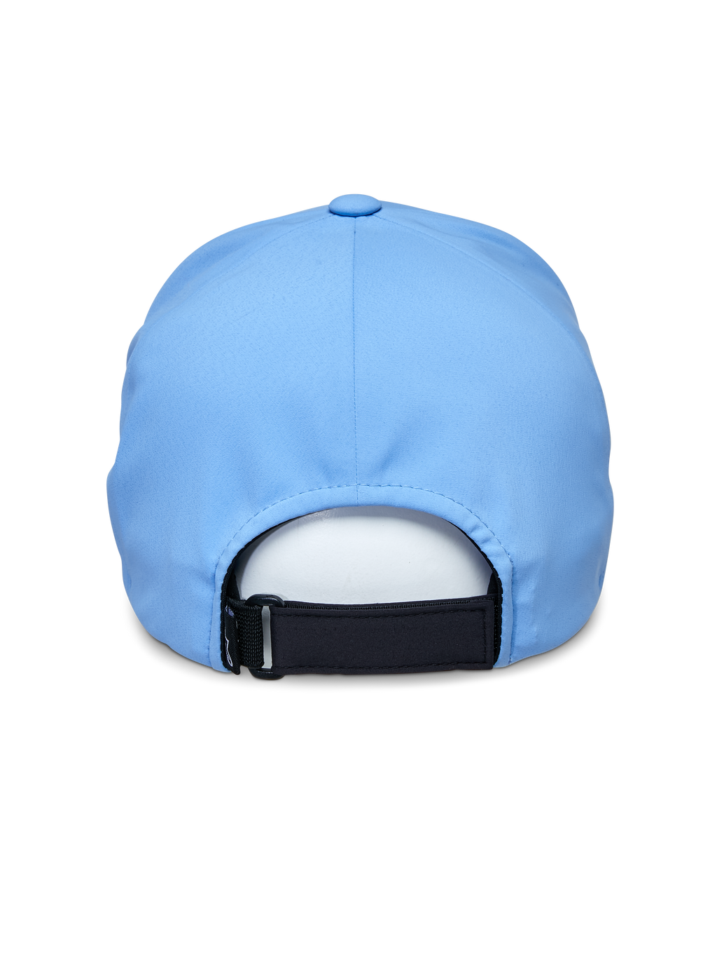 Alpinestars Apex Hat, niebieska, widok z tyłu pokazujący czarny regulowany pasek na rzep, gładka bezszwowa konstrukcja korony, techniczna tkanina odprowadzająca wilgoć, sportowa czapka z daszkiem