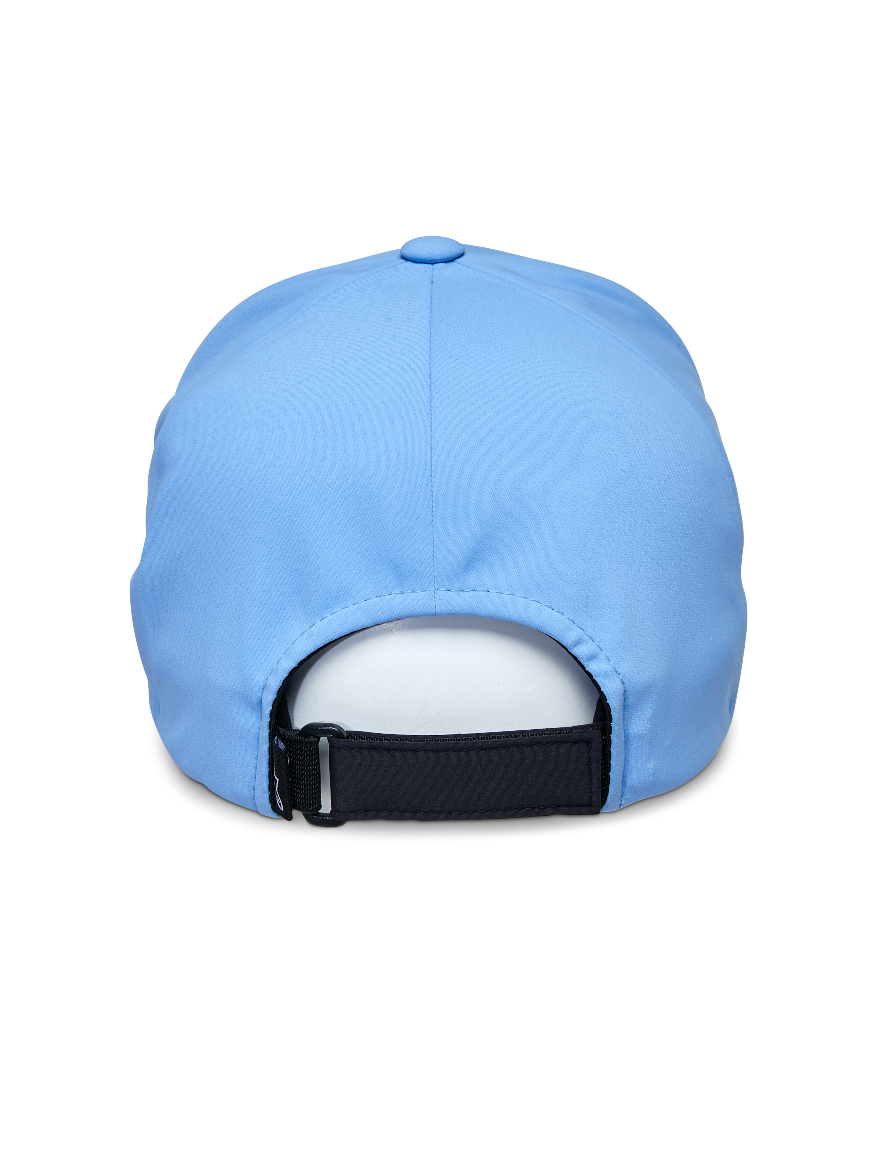 Alpinestars Apex Hat, niebieska, widok z tyłu pokazujący czarny regulowany pasek na rzep, gładka bezszwowa konstrukcja korony, techniczna tkanina odprowadzająca wilgoć, sportowa czapka z daszkiem