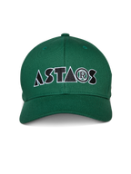 Alpinestars Cereal Hat, zielona czapka z daszkiem, zakrzywiony daszek, z przodu stylizowane haftowane logo „ASTARS” w kolorze czarno-białym, sportowa odzież codzienna