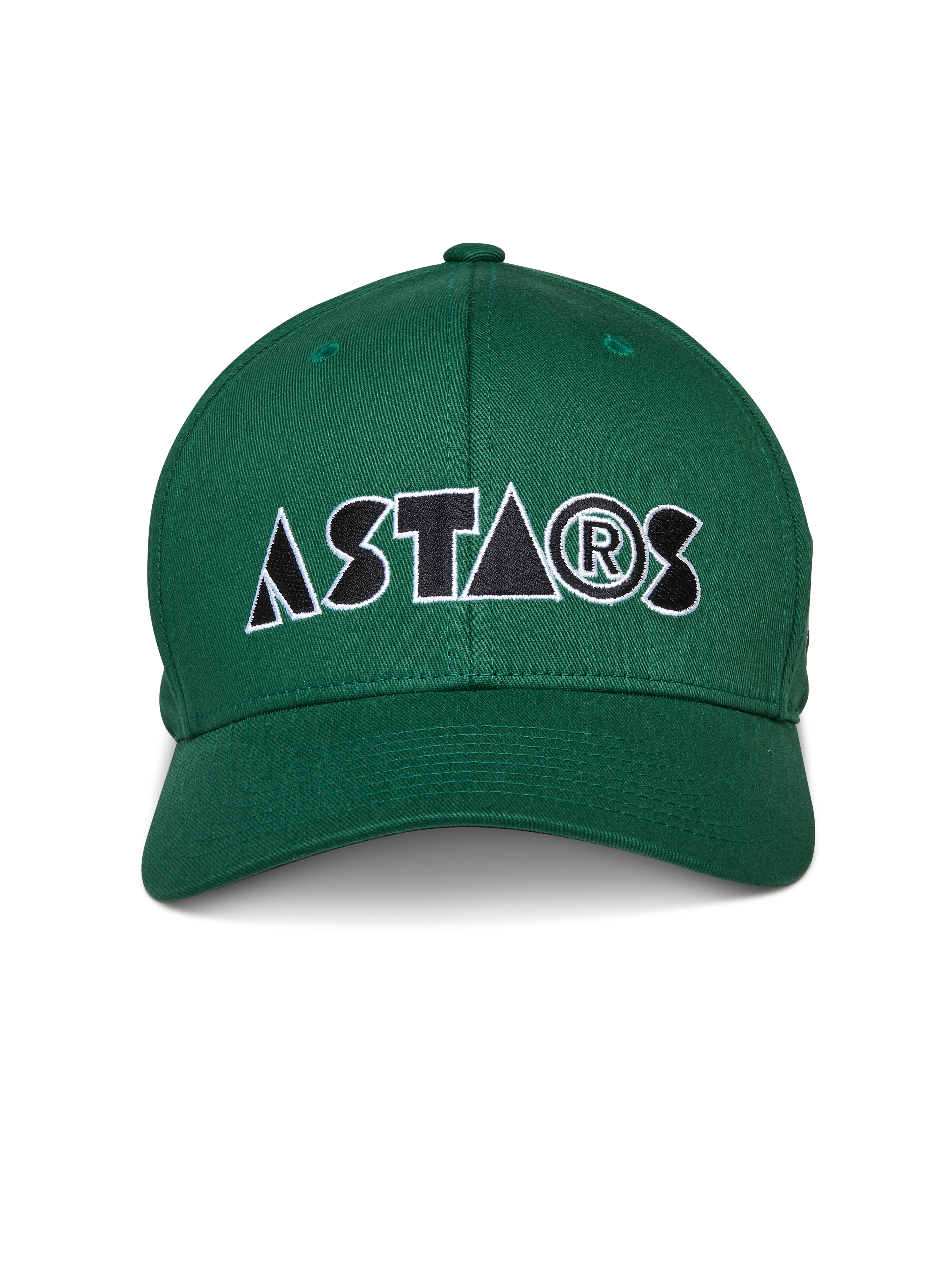 Alpinestars Cereal Hat, zielona czapka z daszkiem, zakrzywiony daszek, z przodu stylizowane haftowane logo „ASTARS” w kolorze czarno-białym, sportowa odzież codzienna