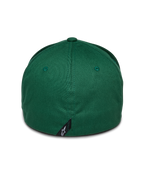 Alpinestars Cereal Hat, zielona czapka z daszkiem, widok z tyłu bejsbolówki typu flex-back, mała czarna metka z logo Alpinestars na tylnym szwie, usztywniona korona z elastycznej tkaniny twill
