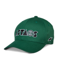 Alpinestars Cereal Hat, zielona czapka baseballowa, biało-czarne haftowane logo ASTARS, zakrzywiony daszek, usztywniona korona, codzienna odzież sportowa