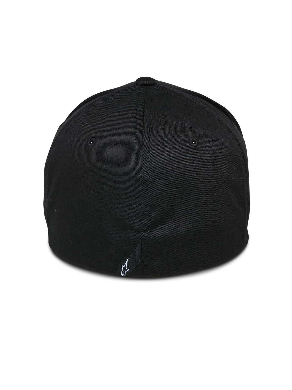 Alpinestars Share Hat, czarna czapka, widok z tyłu pokazujący zamkniętą konstrukcję typu flex-back, małe białe logo Astars na tylnym szwie, codzienna odzież uliczna inspirowana motorsportem