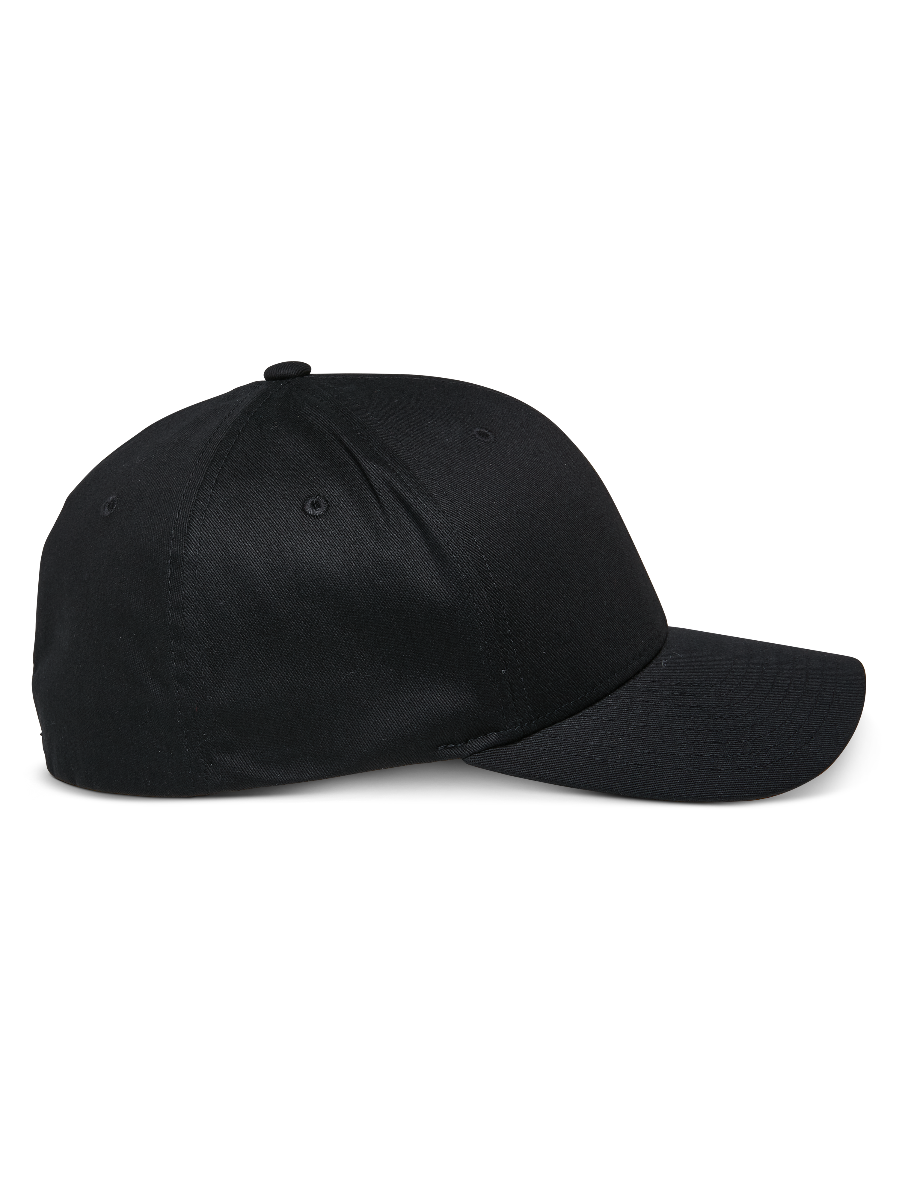 Alpinestars Share Hat, czarna czapka z daszkiem, profil boczny, zakrzywiony daszek, usztywniona korona, odzież sportowa inspirowana sportami motorowymi