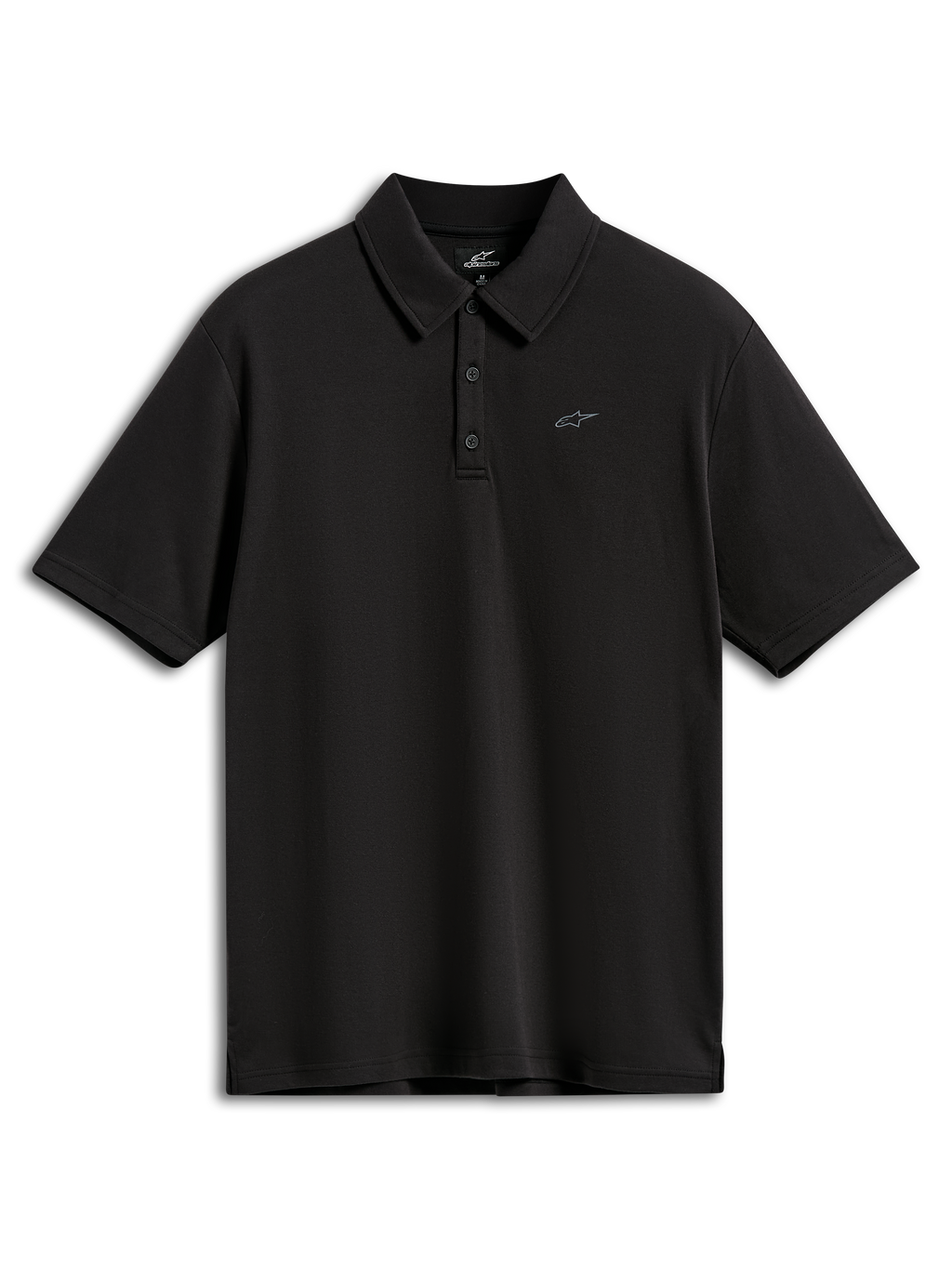 Alpinestars Impetus Sport Polo, koszulka polo z krótkim rękawem, czarna, z małym szarym logo Astars na piersi, zapięcie na trzy guziki i klasyczny kołnierzyk, casualowa odzież sportowa