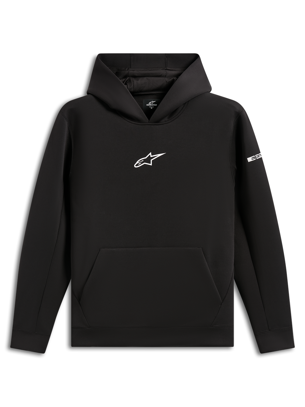 Alpinestars Insight Hoodie, czarna bluza z kapturem typu pulower, białe logo Astars na klatce piersiowej, kieszeń typu kangurka, kaptur z podszewką z siateczki, casualowa odzież uliczna inspirowana sportami motorowymi