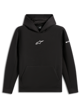 Alpinestars Insight Hoodie, czarna bluza z kapturem typu pulower, białe logo Astars na klatce piersiowej, kieszeń typu kangurka, kaptur z podszewką z siateczki, casualowa odzież uliczna inspirowana sportami motorowymi