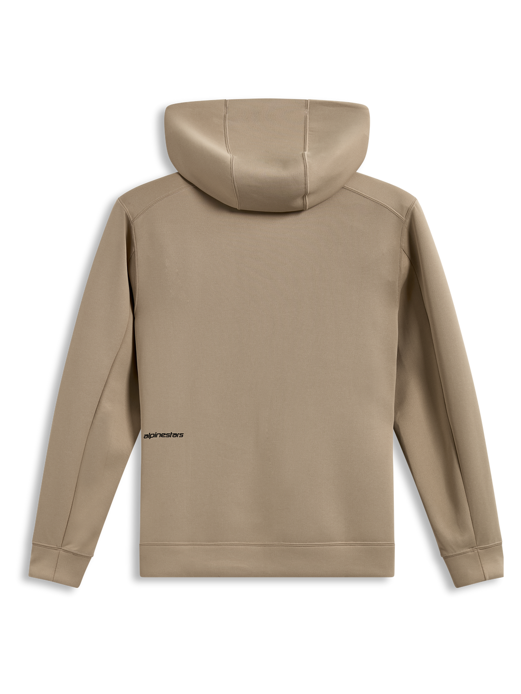 Alpinestars Cypher Hoodie, beżowa bluza z kapturem, polar tri-blend, techniczna odzież sportowa, widok z tyłu, wysoki kaptur.