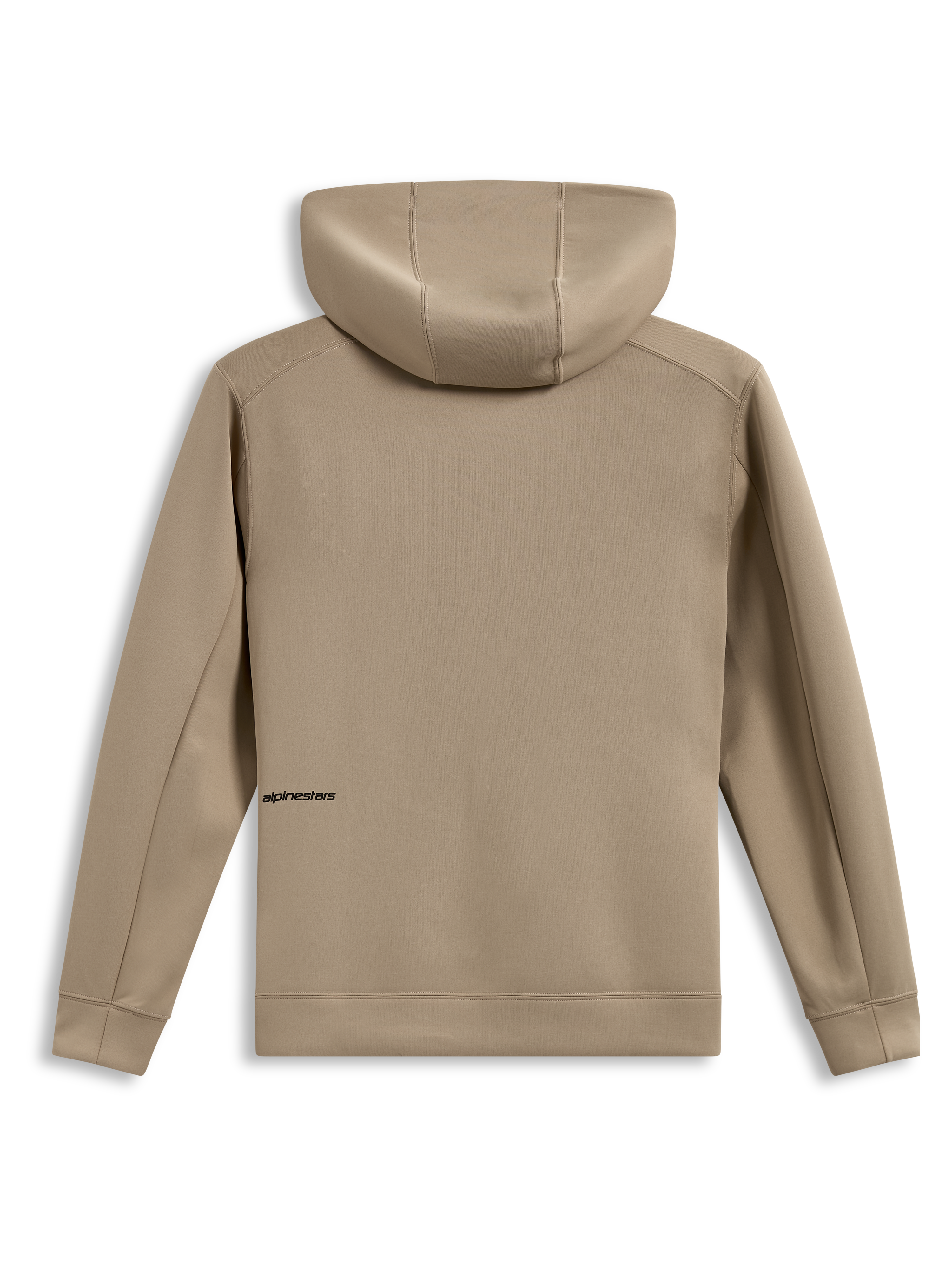 Alpinestars Cypher Hoodie, beżowa bluza z kapturem, polar tri-blend, techniczna odzież sportowa, widok z tyłu, wysoki kaptur.