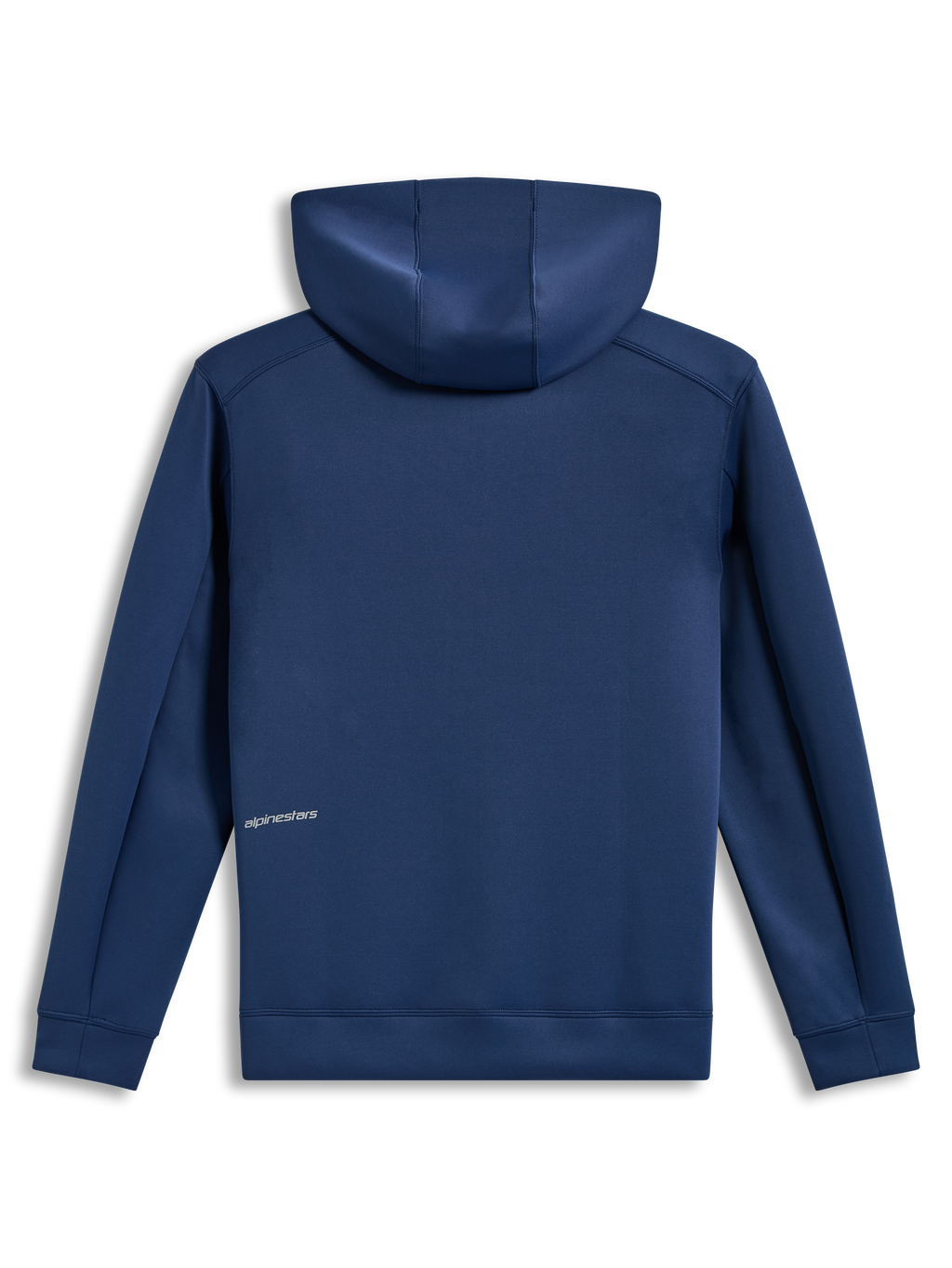 Alpinestars Cypher Hoodie, stalowoniebieska bluza z kapturem z polaru tri-blend, widok z tyłu z logo Alpinestars.
