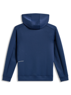 Alpinestars Cypher Hoodie, stalowoniebieska bluza z kapturem z polaru tri-blend, widok z tyłu z logo Alpinestars.