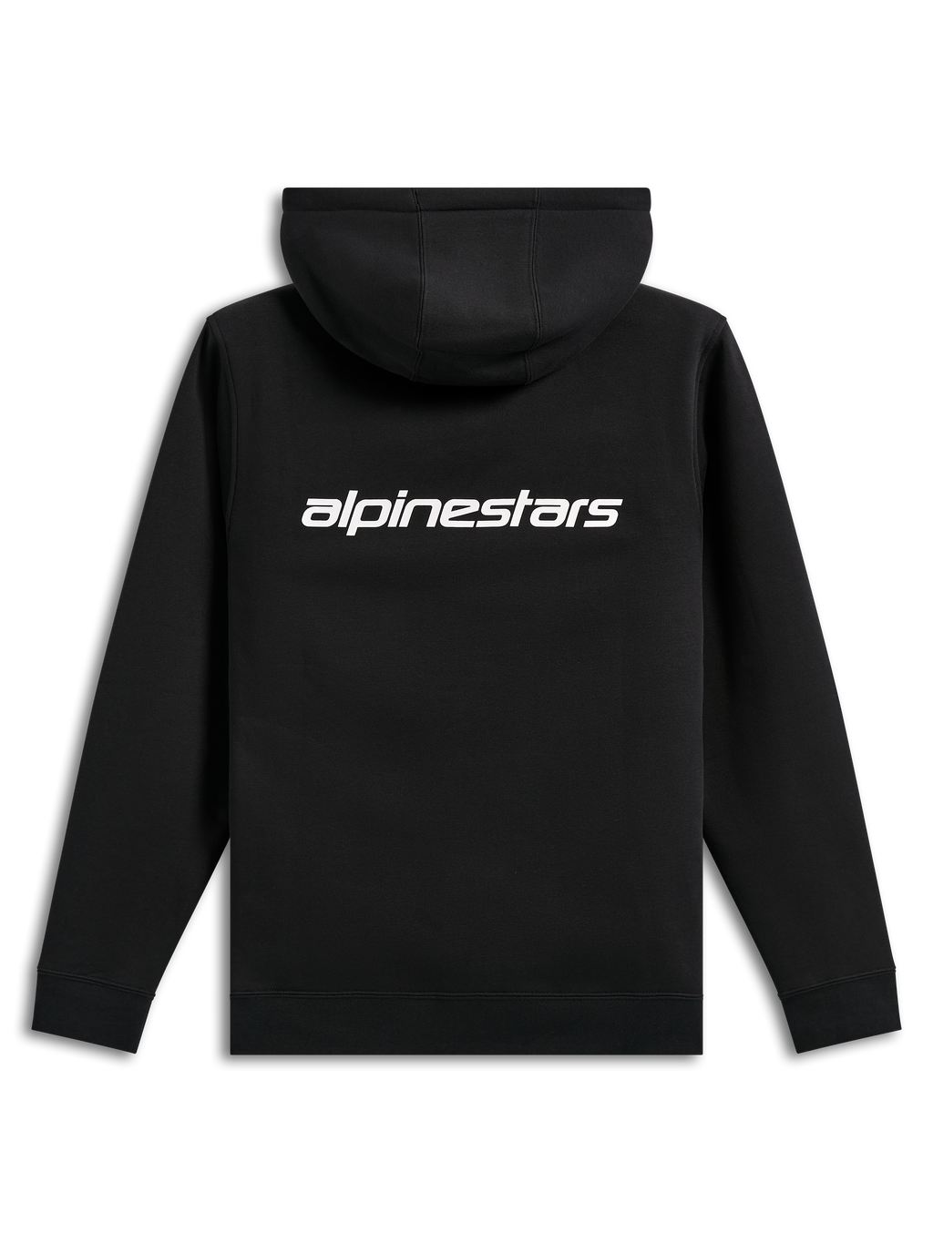 Alpinestars Transverse Hoodie, codzienna odzież streetwear, czarna z białym logotypem Alpinestars na plecach, polarowa bluza z kapturem, prążkowane mankiety i dolny brzeg, nowoczesny design inspirowany sportami motorowymi