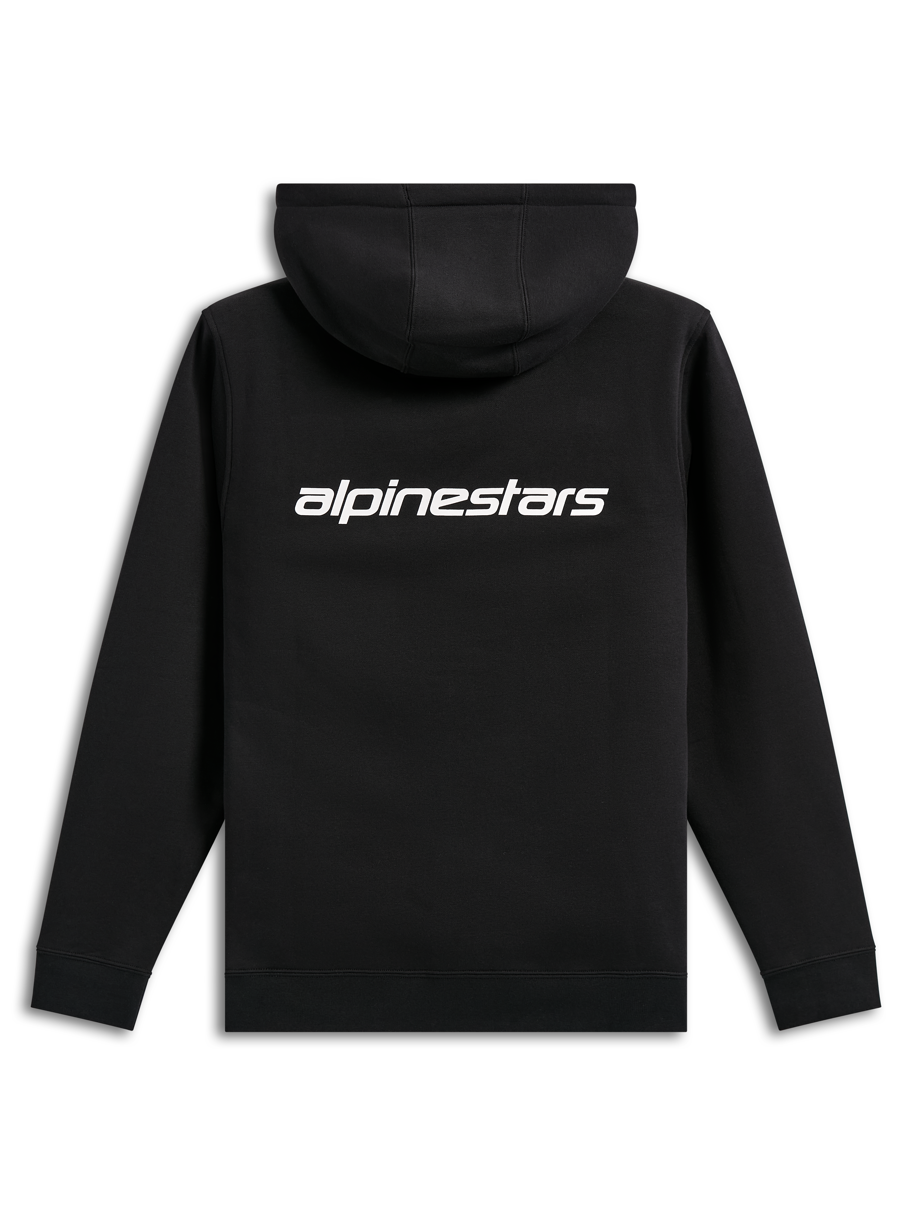 Alpinestars Transverse Hoodie, codzienna odzież streetwear, czarna z białym logotypem Alpinestars na plecach, polarowa bluza z kapturem, prążkowane mankiety i dolny brzeg, nowoczesny design inspirowany sportami motorowymi