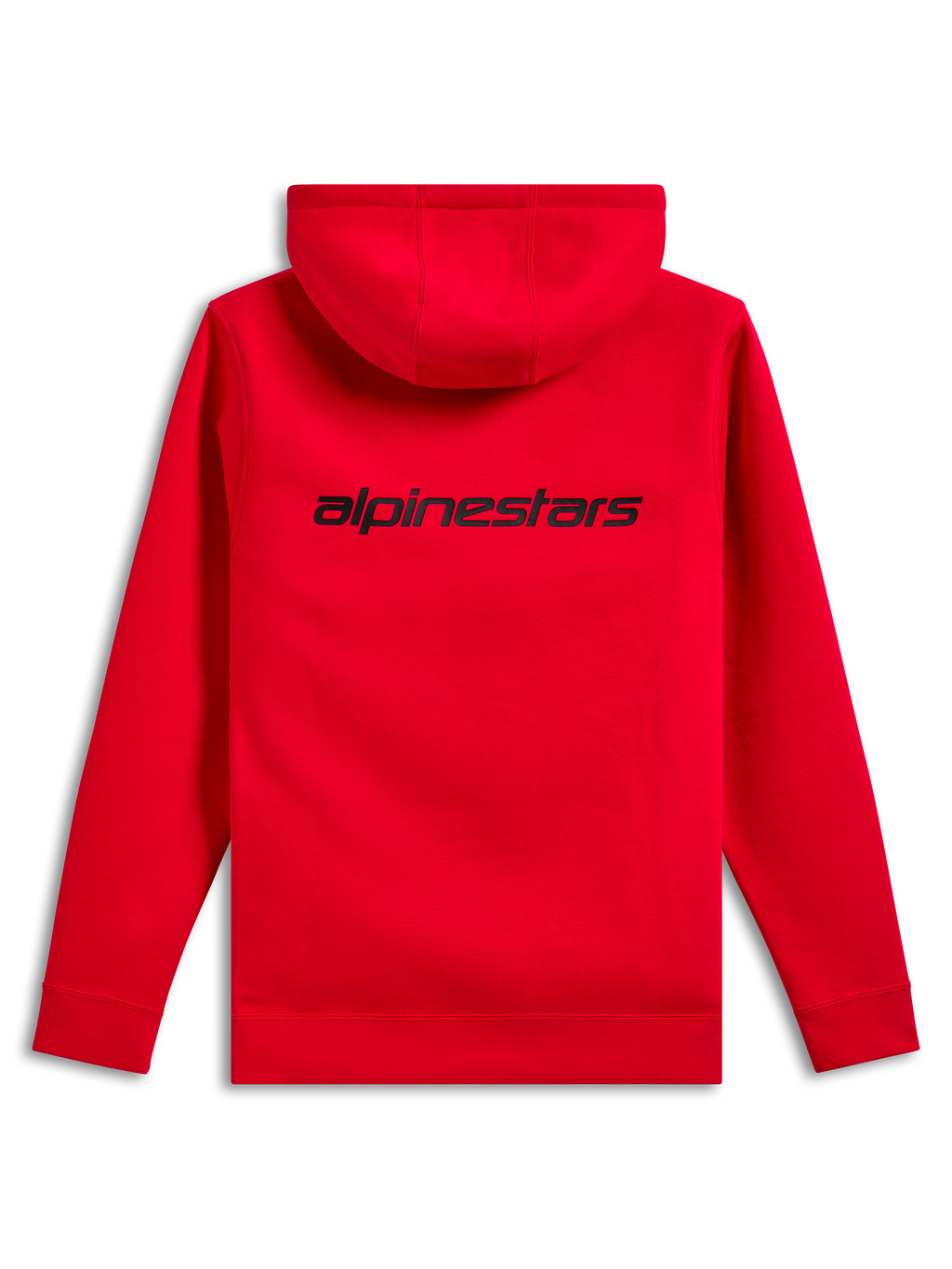Alpinestars Transverse Hoodie, widok z tyłu, czerwona, z czarnym logotypem Alpinestars w górnej części pleców, casualowa bluza z kapturem z prążkowanymi mankietami i dołem