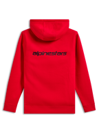 Alpinestars Transverse Hoodie, widok z tyłu, czerwona, z czarnym logotypem Alpinestars w górnej części pleców, casualowa bluza z kapturem z prążkowanymi mankietami i dołem