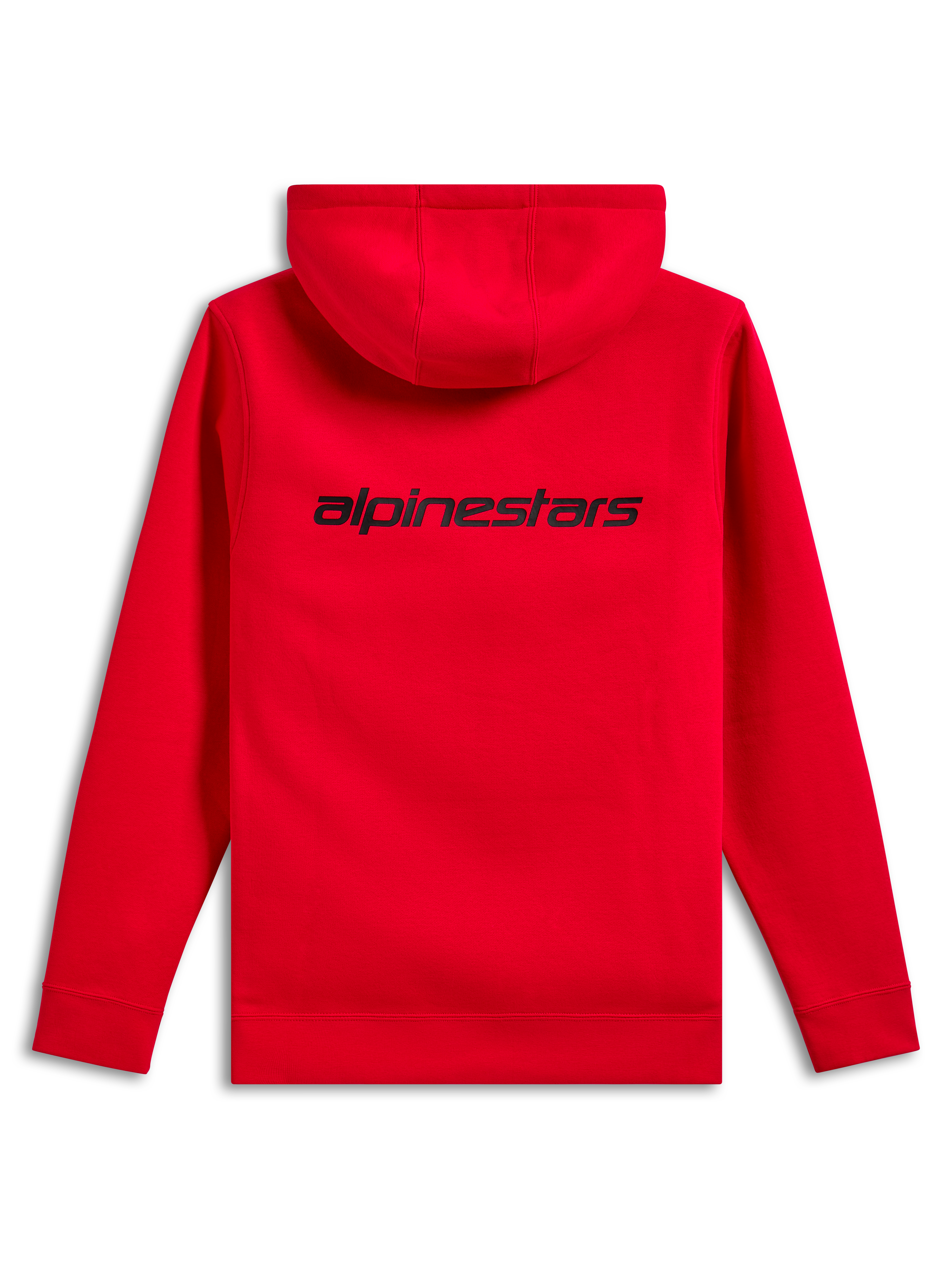 Alpinestars Transverse Hoodie, widok z tyłu, czerwona, z czarnym logotypem Alpinestars w górnej części pleców, casualowa bluza z kapturem z prążkowanymi mankietami i dołem