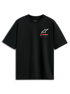 Alpinestars Overhang Oversized CSF Tee, czarna koszulka z krótkim rękawem, biało-czerwone logo Astars z przodu z napisem „Premium Racewear”, luźny krój typu oversized, casualowa odzież motorsportowa w stylu streetwear