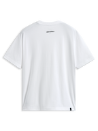 Koszulka Alpinestars Focused Oversized CSF, t-shirt z krótkim rękawem, biała, widok z tyłu z małym czarnym logo Alpinestars na karku i zewnętrzną metką na dole, codzienna odzież streetwear