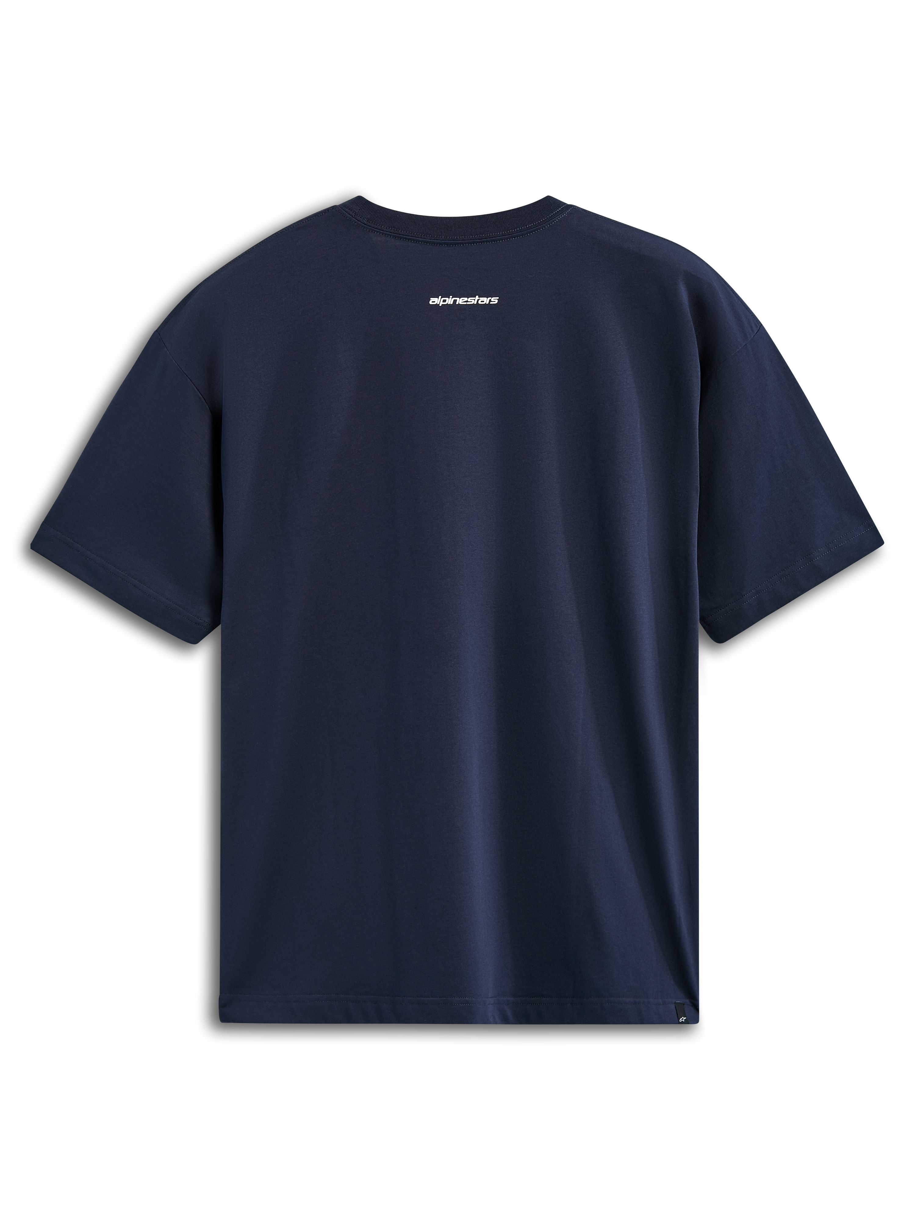 Alpinestars Focused Oversized CSF Tee, koszulka z krótkim rękawem, granatowa, widok z tyłu z małym białym logo Alpinestars, casualowa odzież streetwearowa w stylu motorsportowym