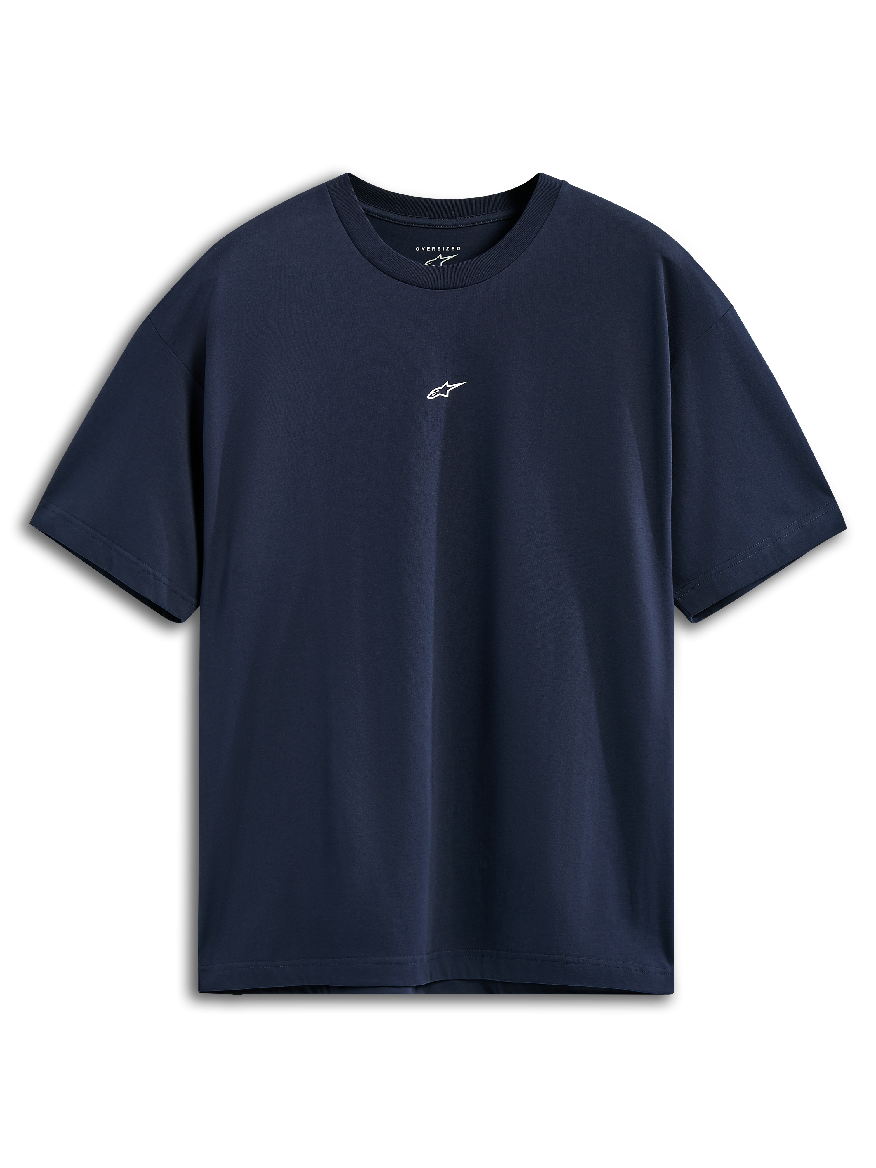 Alpinestars Focused Oversized CSF Tee, koszulka z krótkim rękawem, granatowa, małe białe logo Astars na środku klatki piersiowej, luźny krój typu oversized, sportowa odzież codzienna