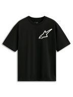 Alpinestars One Oversized CSF Tee, czarna koszulka z krótkim rękawem, białe logo Astars na piersi, luźny krój oversized, streetwear inspirowany motorsportem