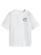 Alpinestars T-Shirt Wild Oversized CSF, biała koszulka z krótkim rękawem o kroju oversize, z żywym, wielokolorowym logo i grafiką na piersi