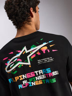 Alpinestars Wild Oversized CSF Tee, Short Sleeve T-Shirt, Black, Large back graphic with vibrant multi-colored Astars logo and typography, Casual Sportswear