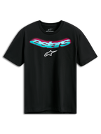 Alpinestars Ellipsoid CSF Tee, t-shirt z krótkim rękawem, czarny, zakrzywiony turkusowy napis Astars z różowym gradientem i białym logo, codzienna odzież sportowa