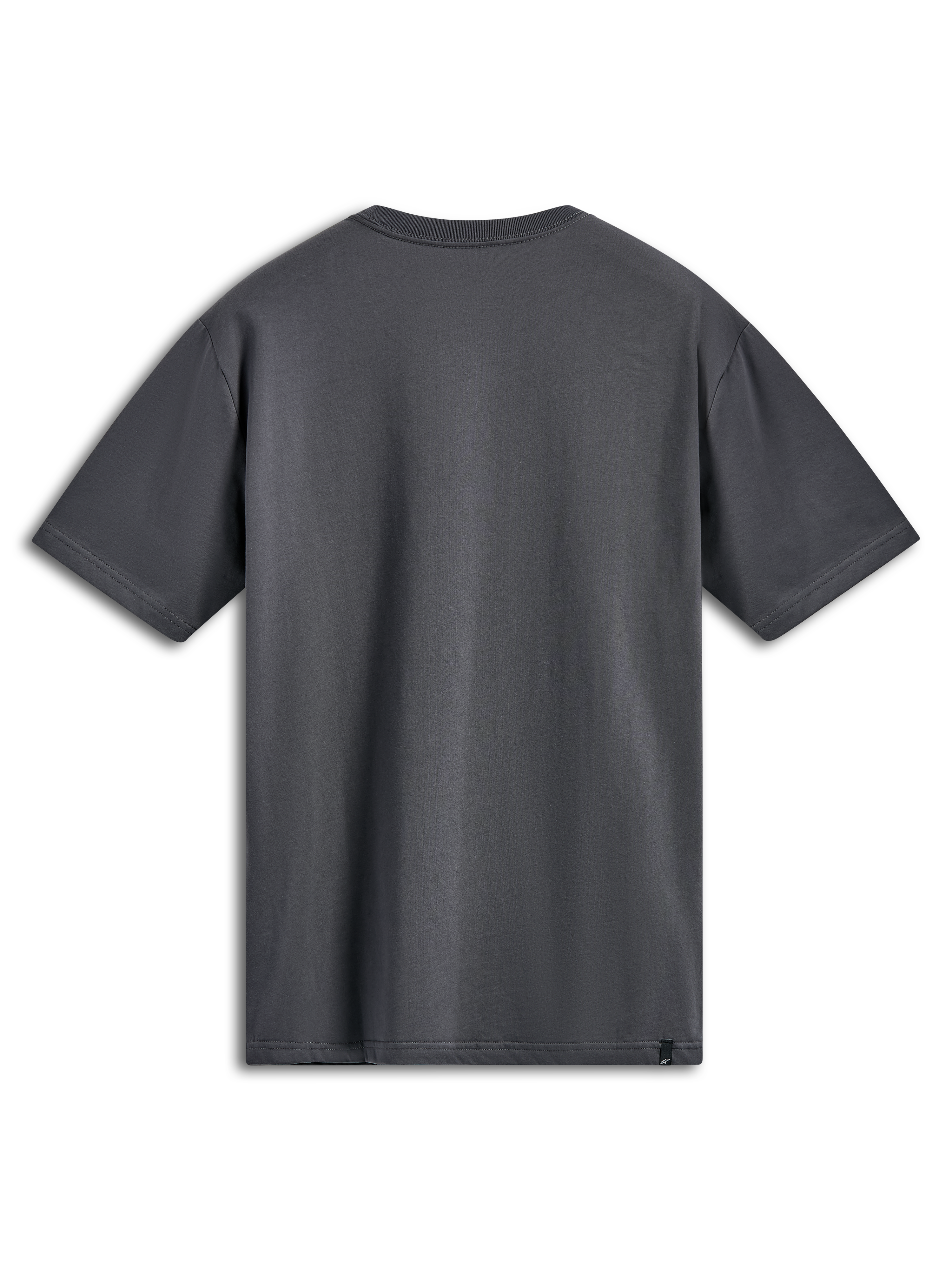 Alpinestars Ellipsoid CSF Tee, koszulka z krótkim rękawem, grafitowa, widok z tyłu, gładki design z małą czarną metką z logo na dolnej krawędzi, codzienna odzież sportowa