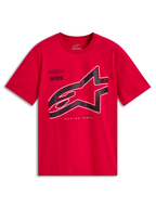 Alpinestars Authority CSF Tee, koszulka z krótkim rękawem, czerwona, duże czarne przycięte logo Astars z białym konturem, sportowa odzież motorsportowa