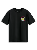 Alpinestars Aorbit CSF Tee, koszulka z krótkim rękawem, czarna, różowe i żółte logo Astars z grafiką Always Fast Made to Last, casualowa odzież motorsportowa