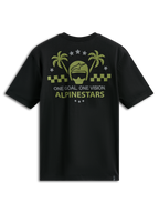 Alpinestars Order CSF Tee, koszulka z krótkim rękawem, czarna, oliwkowa i szara grafika z kaskiem i palmami, napis „One Goal One Vision”, codzienna odzież sportowa w stylu motorsportowym