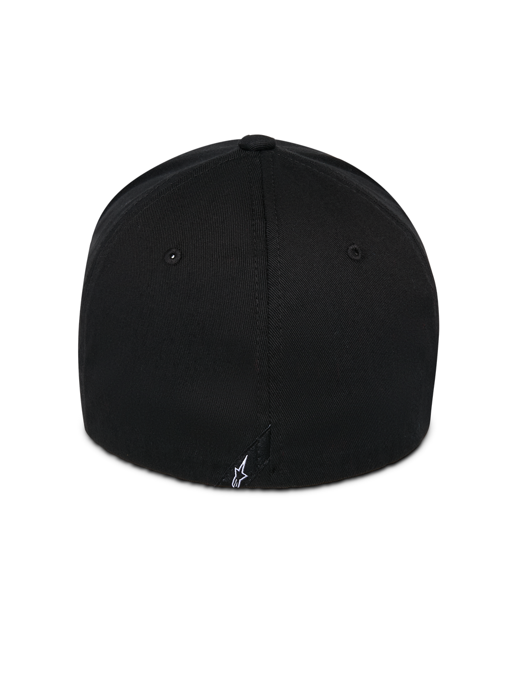 Alpinestars Corp Shift Relay Hat, Black, back view showing small white embroidered Astars logo, structured crown with twill fabric, flex back design for casual sportswear