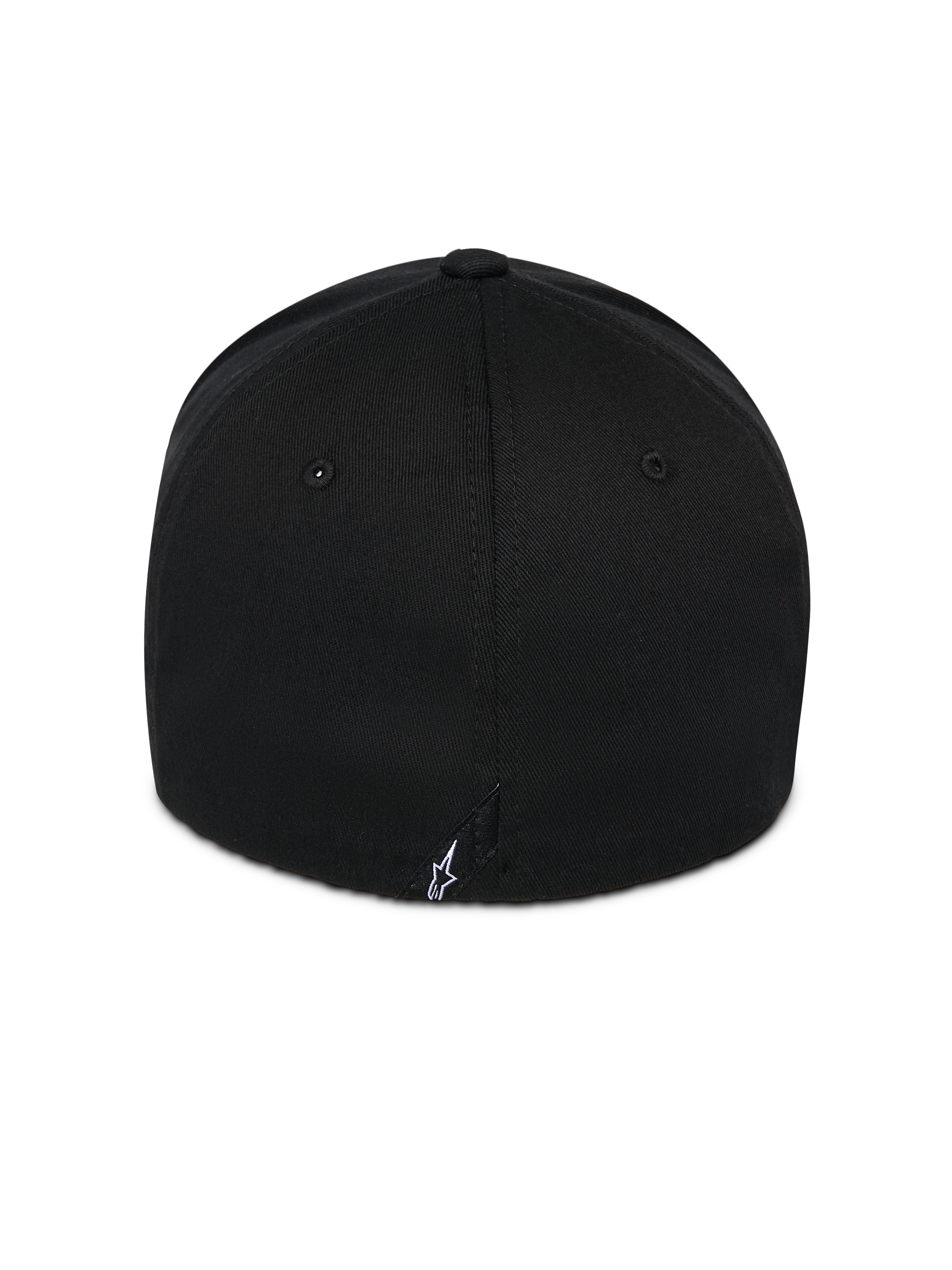 Alpinestars Corp Shift Relay Hat, Black, back view showing small white embroidered Astars logo, structured crown with twill fabric, flex back design for casual sportswear