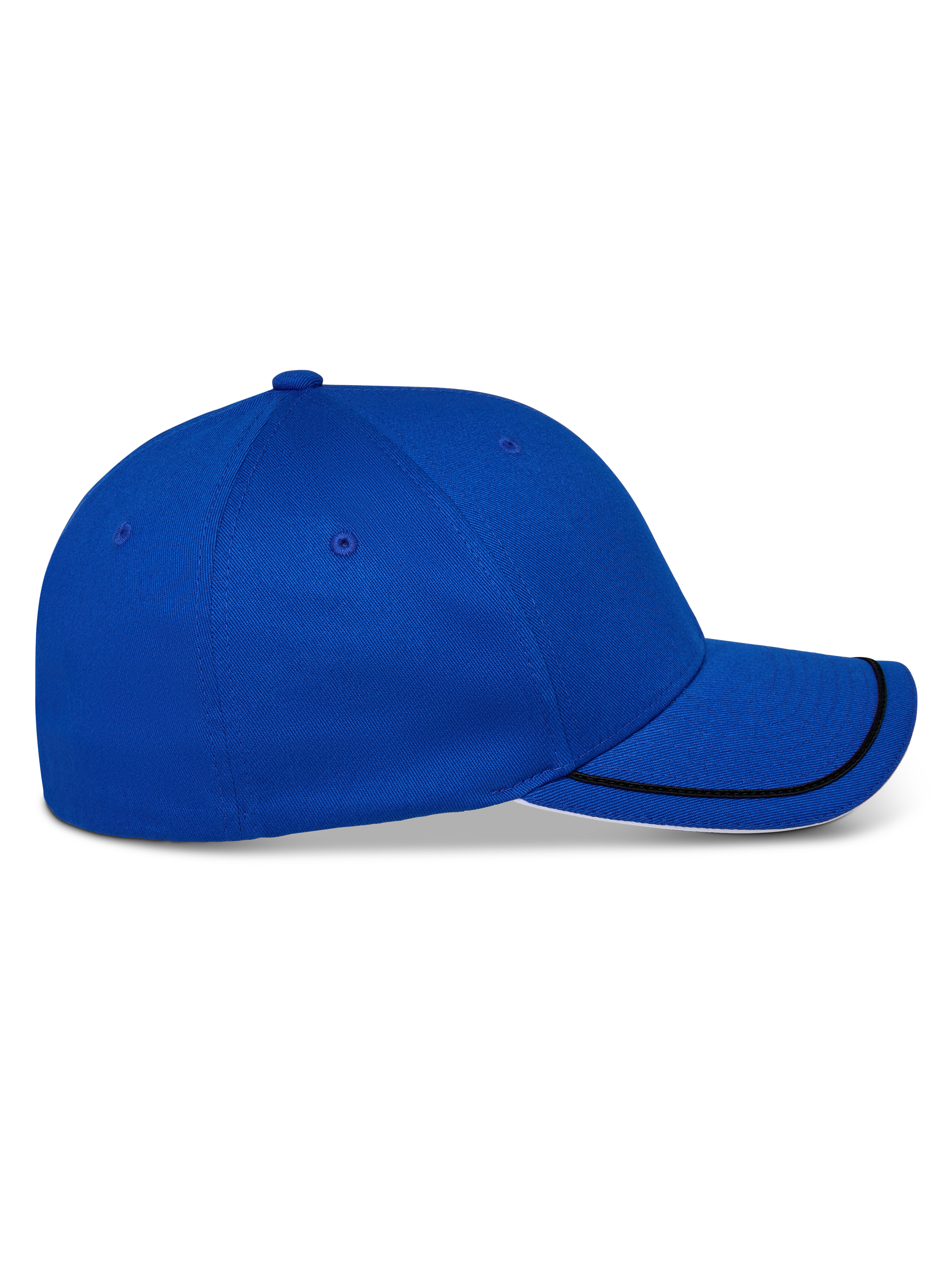 Alpinestars Corp Shift Relay Hat, niebieska strukturalna czapka z daszkiem, widok z profilu, zakrzywiony daszek z czarnym wykończeniem sutache i białym detalem typu sandwich, codzienne nakrycie głowy inspirowane sportami motorowymi