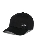 Alpinestars Pivot Hat, czarna czapka sportowa, zakrzywiony daszek i usztywniona korona, mała biała naszywka z logo Astars z boku, casualowy design inspirowany motorsportem