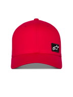 Czapka Alpinestars Pivot, czerwona czapka sportowa, zakrzywiony daszek i strukturalna korona, mała czarna haftowana naszywka z logo Astars z przodu, codzienne nakrycie głowy z twillu