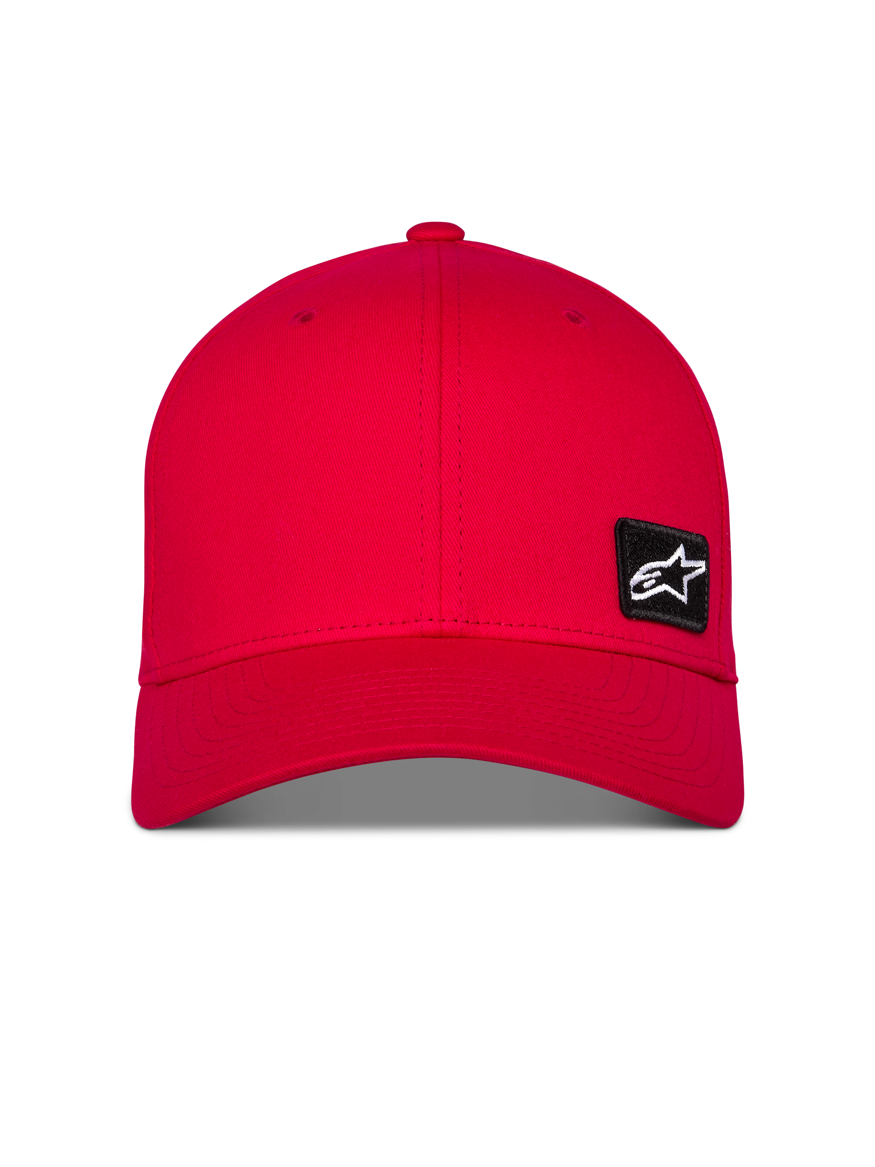 Czapka Alpinestars Pivot, czerwona czapka sportowa, zakrzywiony daszek i strukturalna korona, mała czarna haftowana naszywka z logo Astars z przodu, codzienne nakrycie głowy z twillu