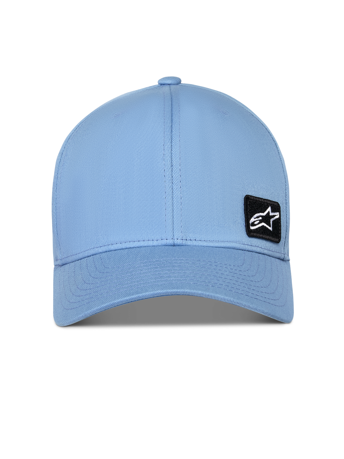Alpinestars Pivot Hat, usztywniana czapka z daszkiem, niebieska, zakrzywiony daszek, mała czarna haftowana naszywka z logo Astars, codzienny dodatek sportowy
