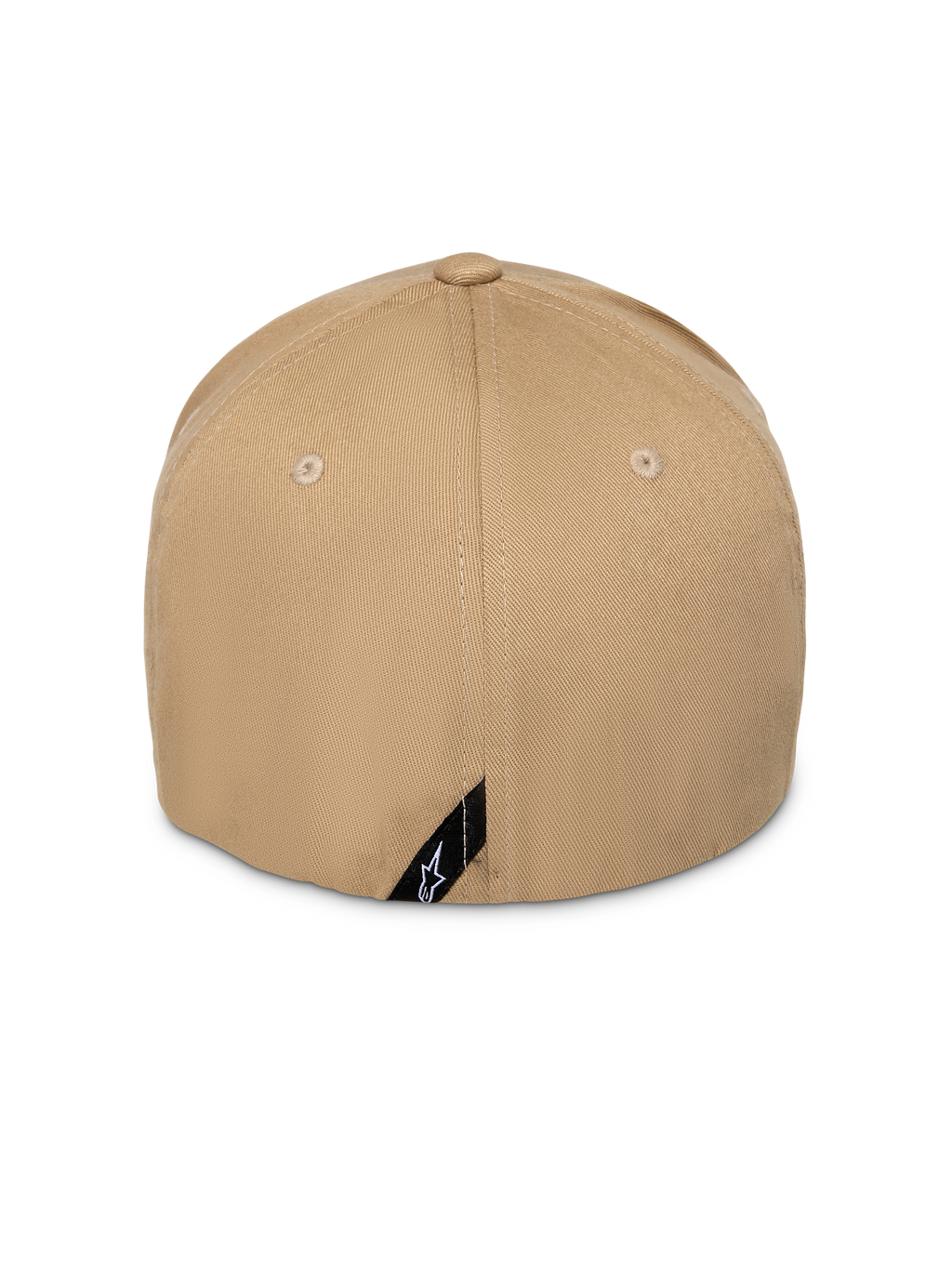 Alpinestars Pivot Hat, kolor khaki, widok z tyłu, ustrukturyzowana korona i elastyczny tył typu flex-fit, mała czarna ukośna metka z białym logo Astars, sportowe nakrycie głowy