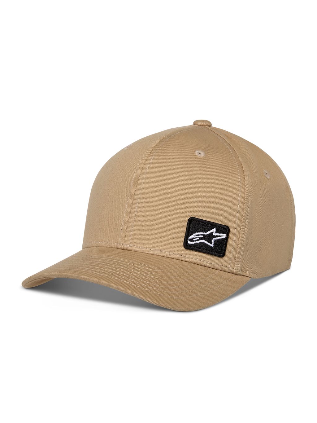 Alpinestars Pivot Hat, sportowa czapka z daszkiem, kolor khaki, zakrzywiony daszek ze strukturalną koroną, mała czarna kwadratowa naszywka z białym logo Astars, nakrycie głowy z bawełnianego twillu