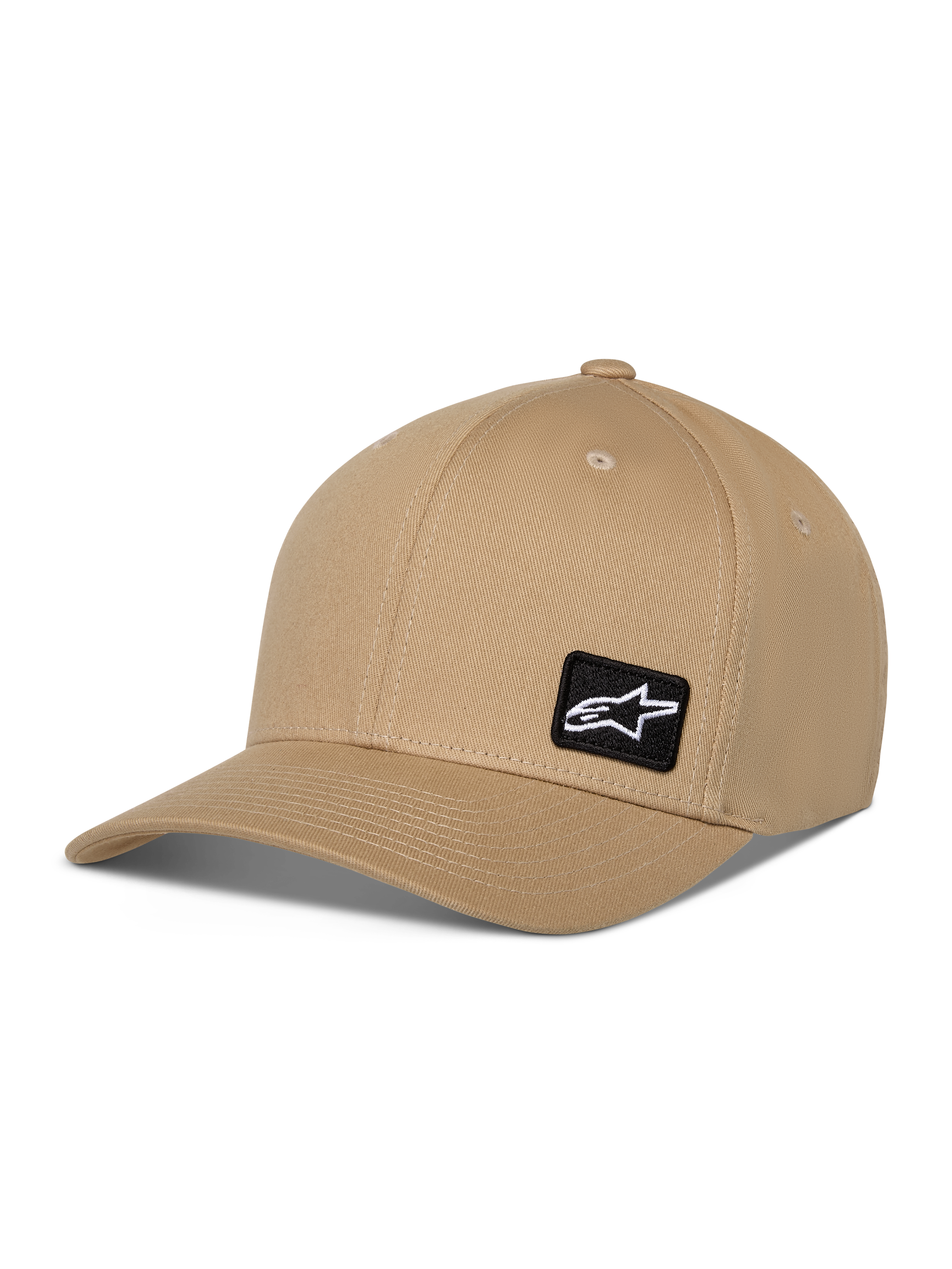 Alpinestars Pivot Hat, Casual Baseball Cap, Khaki Sand, Curved Bill with Structured Crown, Small Black Square Patch with White Astars Logo, Cotton Twill Sportswear Headwear